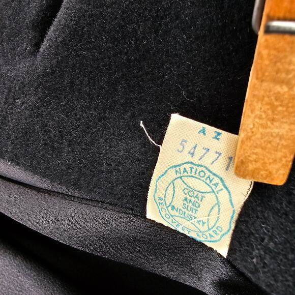 Vintage 1950s 60s Hudson Belk Black Wool Swing Coat Brown Mink Collar Union Made - Picture 6 of 10